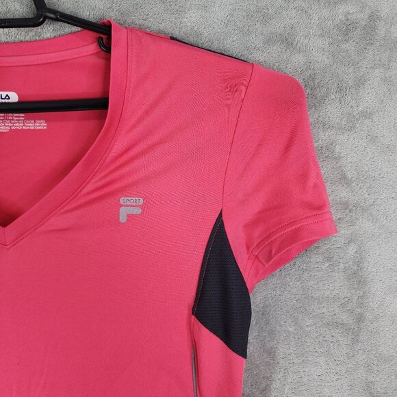 Women's Fila Sport Shirt V-Neck Performance Pink & Black Short Sleeve Size M - Picture 3 of 9